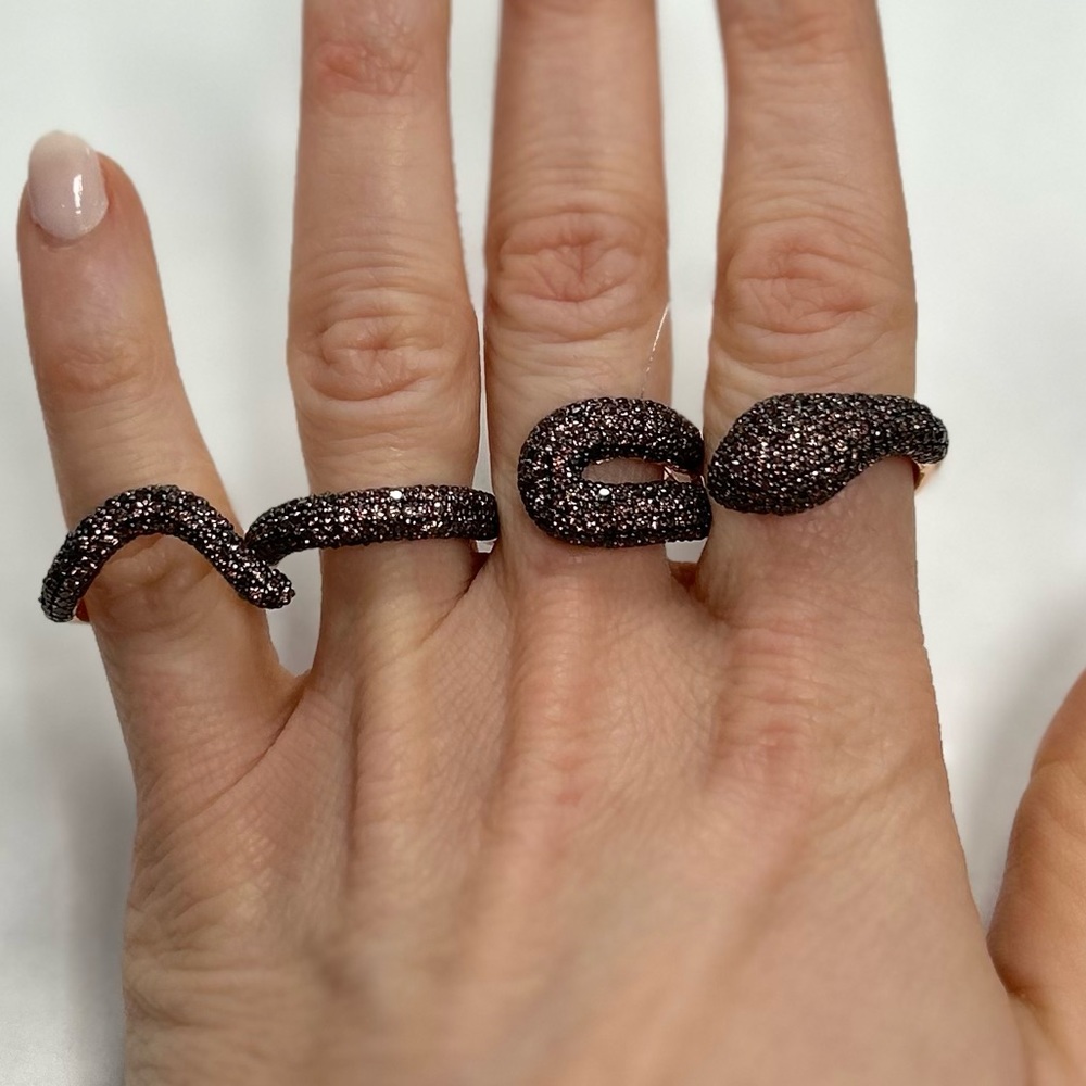 Glittery Black Twist Open Coil Ring - Women's Fashion Ring